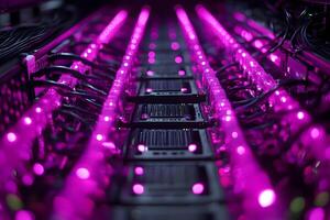 Futuristic Data Center with Purple LED Lighting for Technology and Innovation Themes photo