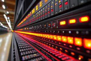 Advanced Data Center Technology with Illuminated Server Racks and LED Indicators photo