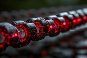 Futuristic Blockchain Technology Network with Red Digital Nodes for Innovative Design photo