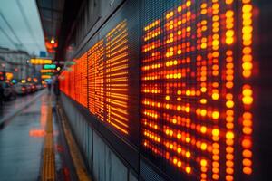 Urban Transportation Hub with Dynamic LED Information Board Display photo