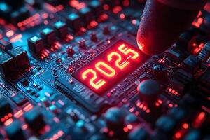 Futuristic Technology Concept with 2025 Microchip Display and Digital Innovation photo