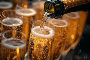 Festive Celebration with Sparkling Champagne Pouring into Glasses for Special Occasions photo