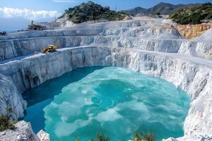 Stunning Aerial View of Turquoise Quarry Lake and Limestone Landscape photo