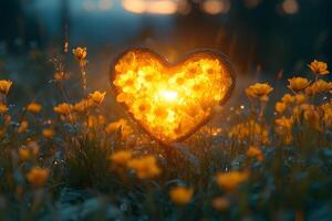 Illuminated Heart Woven with Yellow Daisies in a Morning Meadow photo