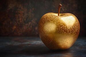 Golden Apple on Rustic Background - Elegant Still Life for Art and Design photo