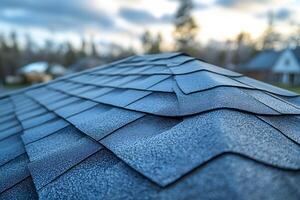 Close-Up of Frosty Roof Shingles in Winter Morning Light for Architectural Design photo