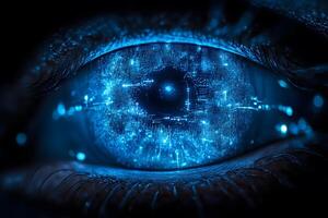 Futuristic Cybernetic Eye with Digital Interface for Technology Concepts photo