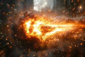 Explosive Fireball in Dynamic Action Scene for Sci-Fi and Disaster Themes photo