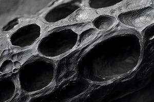Abstract Close-up of Organic Black Rock with Porous Texture for Modern Design photo