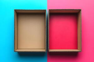 Colorful Minimalist Design with Two Open Cardboard Boxes on Vibrant Background photo