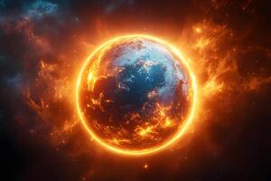 Fiery Sun Explosion - Cosmic Planetary Collision in Outer Space photo