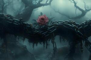 Enchanted Rose in Mysterious Forest Environment for Fantasy Themes photo