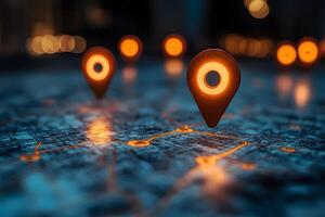 Futuristic Navigation and Location Pin Markers on Digital Map Design photo
