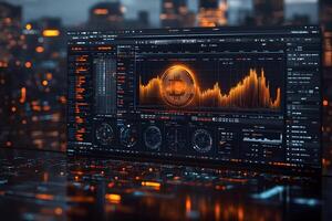 Cryptocurrency Trading Concept with Bitcoin Market Movements on Digital Display photo