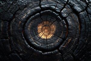Close-Up of Tree Rings with Charred Texture Highlighting Natural Patterns photo