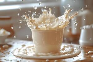 Splashing Milk in a Cup Dynamic Motion and Fluid Art for Creative Design photo