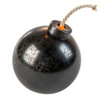 3D Render of a Lit Time Bomb with Glowing Fuse, png