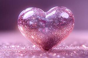 Glittering Glass Heart with Sparkling Pink Background for Valentine's Day Themes photo