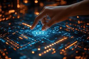 Futuristic Touchscreen Interface with Neon Lights for Tech Design Applications photo