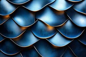 Abstract Metallic Waves Pattern with Blue and Gold Highlights for Modern Design Projects photo