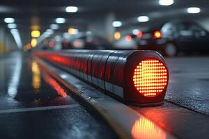 Urban Parking Lot Safety Technology with Illuminated Barrier Reflecting Modern Infrastructure photo