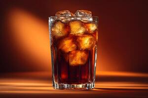 Refreshing Iced Cola on Warm Toned Background for Beverage Promotion photo