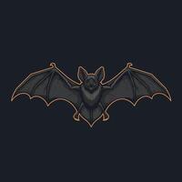 Flying Bat with Open Wings in Cartoon Style Over Dark Background vector