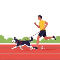 Man Running with Dog on Track Flat Illustration vector