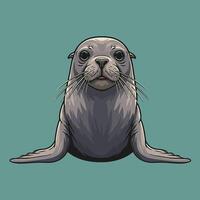 Illustration of a Gray Seal with Long Whiskers on Blue Background vector