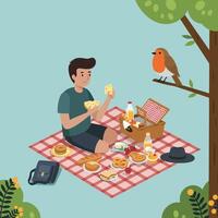 Enjoying a Picnic with Bird in the Park Illustration vector
