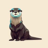 Cartoon Otter Sitting Upright with Geometric Design and Neutral Background vector