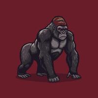 Powerful Gorilla Standing Aggressively with Intense Gaze Against Plain Background vector