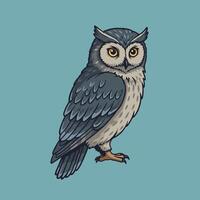 Illustration of an Owl Standing with Blue Background in Cartoon Style vector
