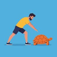Person Races with a Turtle Illustrating Speed and Competitive Comparison vector