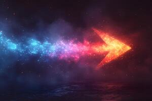 Vibrant Neon Arrow in Mystical Night Sky for Futuristic Design Concepts photo
