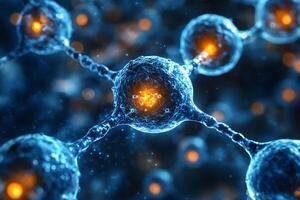 Molecular Structure Concept Illuminated Blue Molecules in Scientific Visualization photo