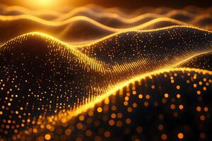 Abstract Digital Waveform with Glowing Orange Particles and Futuristic Design for Technology Concept photo