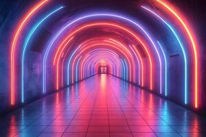 Futuristic Neon Tunnel with Colorful Arches - Digital Art for Modern Design photo