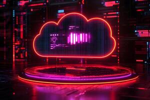 Futuristic Cloud Computing Interface with Neon Light Effects for Technology photo