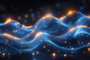 Futuristic Abstract Waves with Dynamic Blue and Orange Light Patterns photo