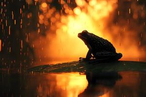 Frog Silhouette at Golden Sunset with Raindrops - Nature's Serenity photo
