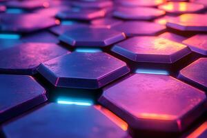 Futuristic Hexagonal Pattern with Neon Lighting for Modern Design Concepts photo