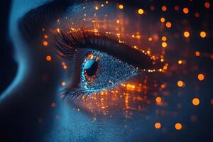Futuristic Digital Vision Concept with Human Eye and Technology Elements photo