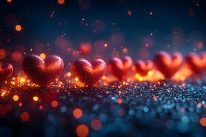 Glittering Heart Decorations on Sparkling Surface with Bokeh Lights photo