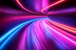 Neon Light Tunnel with Futuristic Curved Lines for Modern Design Concepts photo