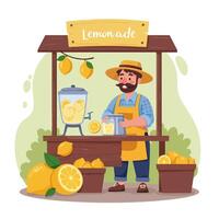 Man Selling Fresh Lemonade at a Stand on a Sunny Day vector