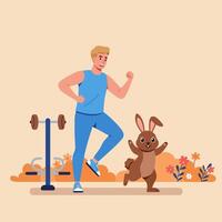 Man Jogging with Cheerful Rabbit in Outdoor Exercise Area vector