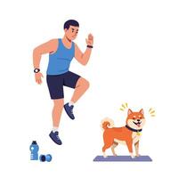 Man Exercising with Dog Character Healthy Lifestyle Training Together vector