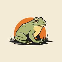 Cartoon Frog Sitting in Grass with Orange Circle Background vector