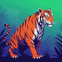 Tiger Sitting in Jungle Illustration in a Bold Graphic Style vector